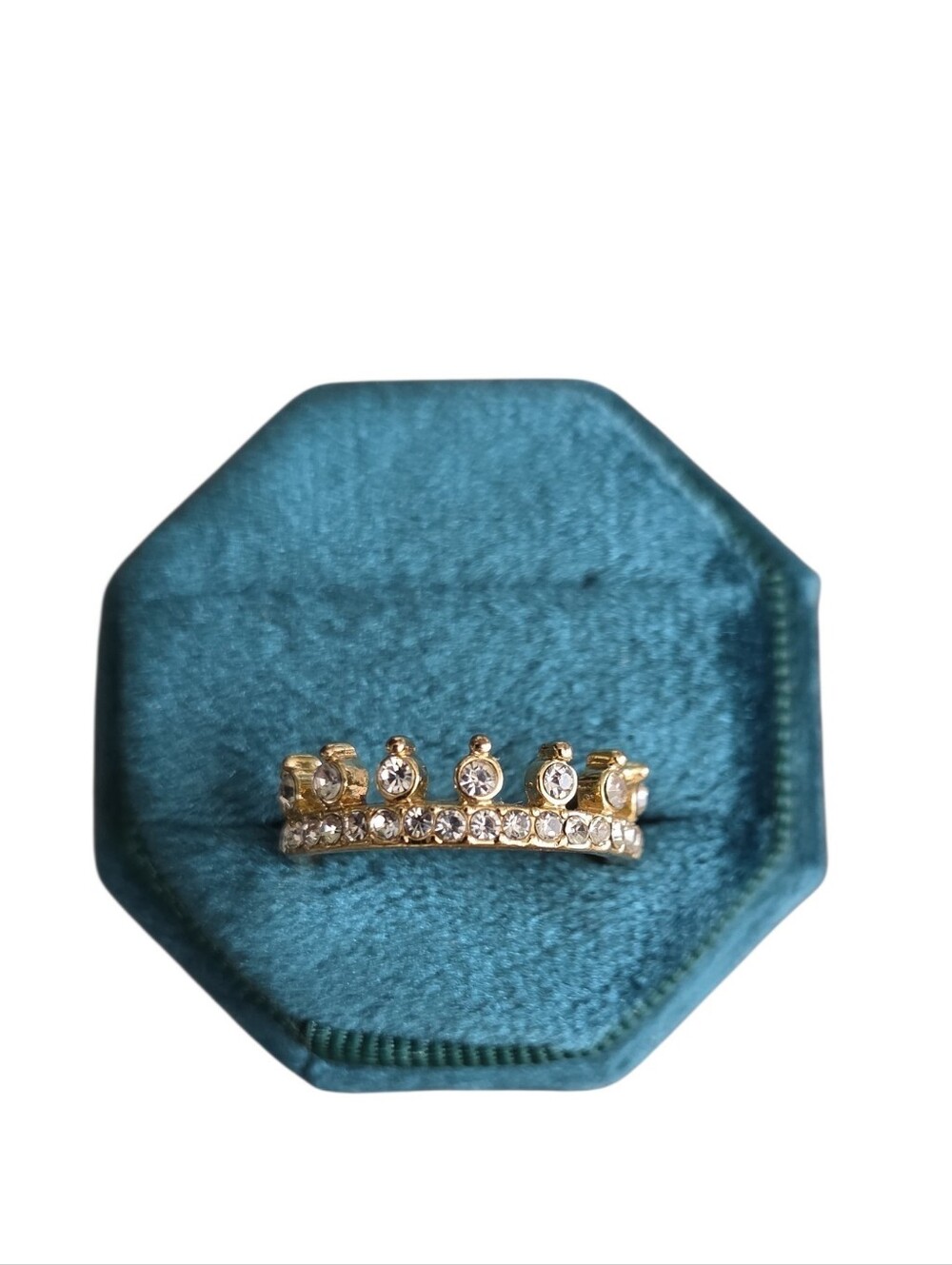 Size 8 Gold Toned Crown Crystal Ring